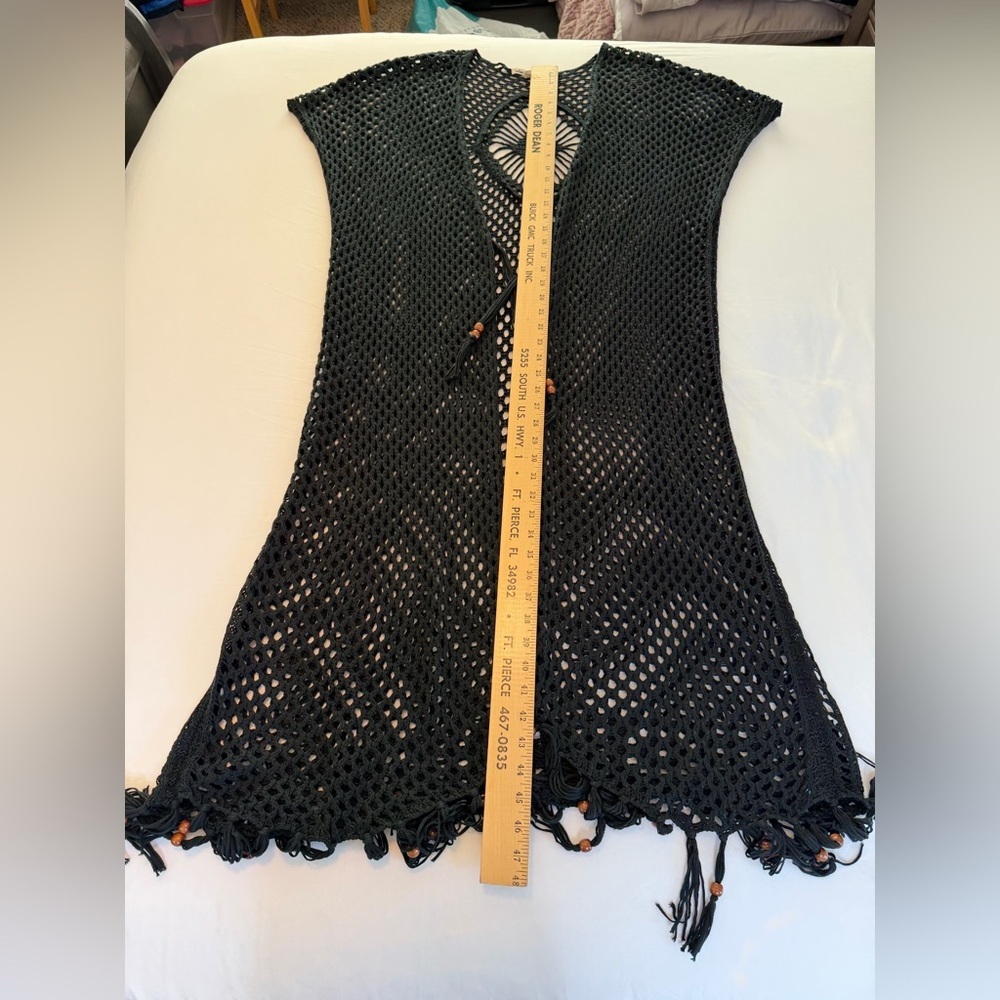 Boho Black Crochet Mesh Kimono Cover-Up Tassel Hem Plus Size 2X‎ - Picture 11 of 14